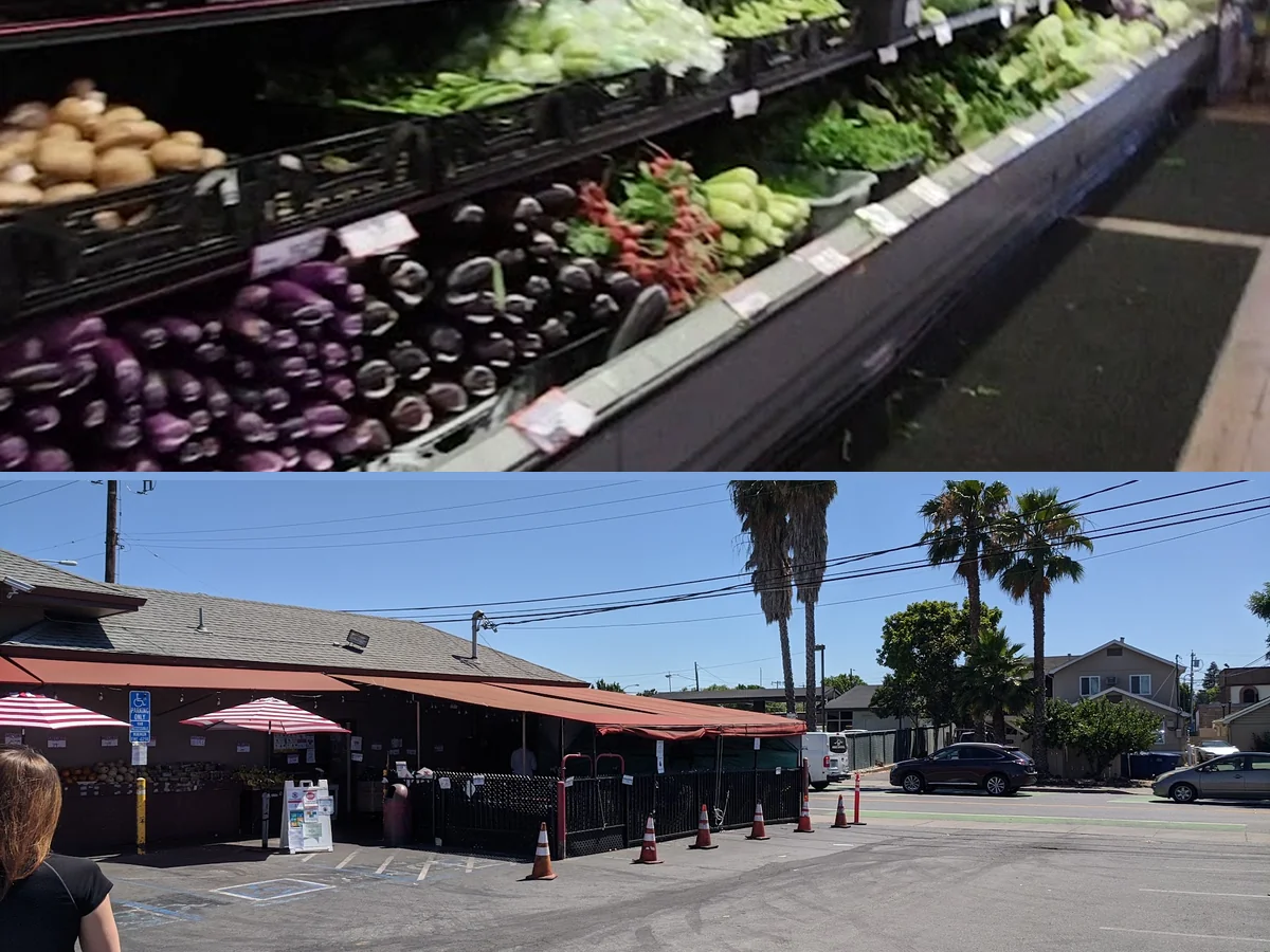 Covered patio outside a Concord produce market.