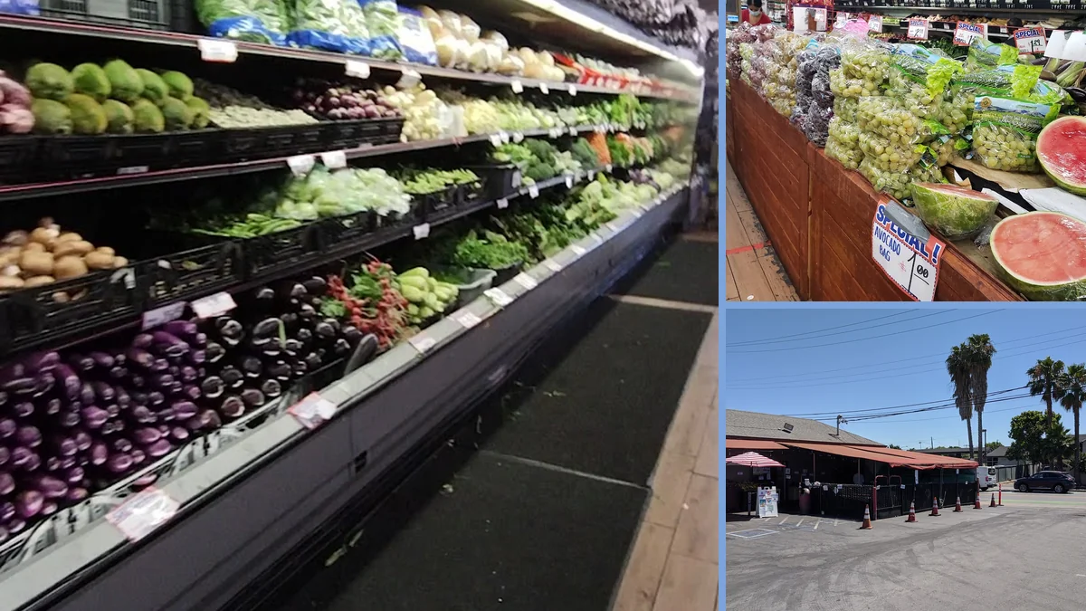 Local fruits and vegetables arranged in neat rows.